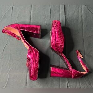 bp Metallic Pink Snakeskin Platform Block Heel Sandals